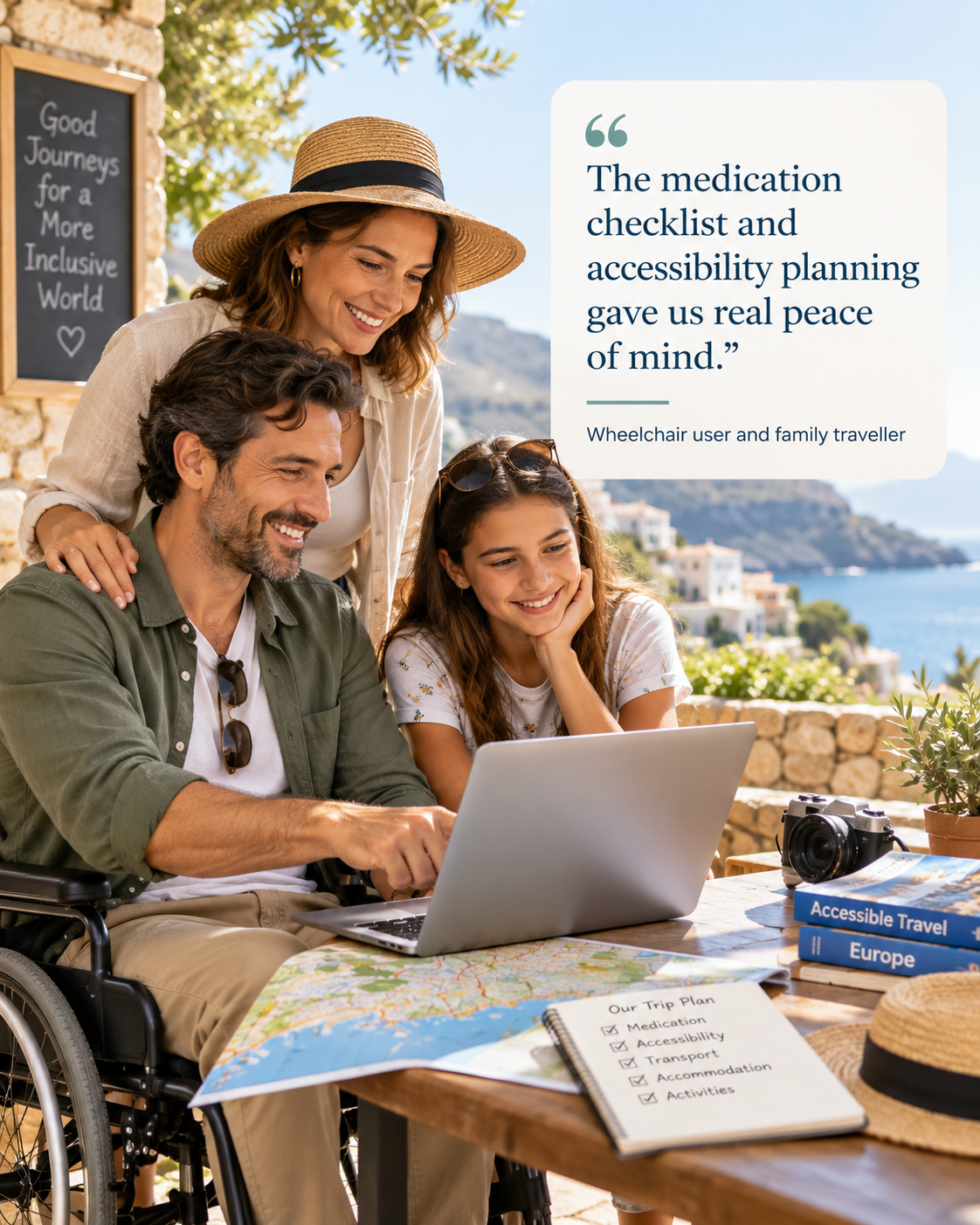 Illustrative accessible family holiday planning scene